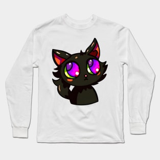 Black cat with purple eyes Long Sleeve T-Shirt